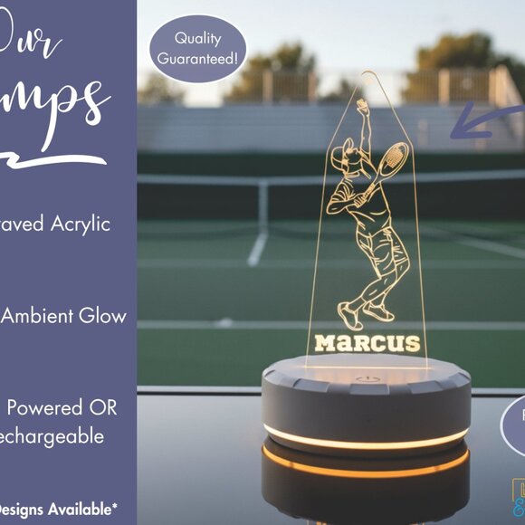 Personalized Tennis LED Night Light – Sports Room Decor - Picture 3 of 8